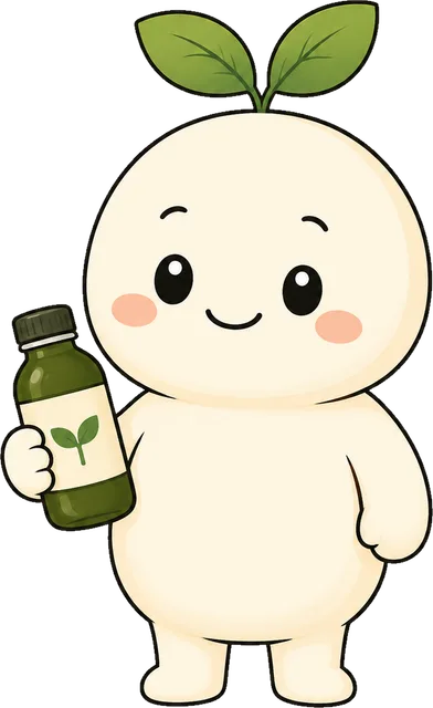Bhalu, The Drink Therapy mascot, holding a fresh green therapy bottle